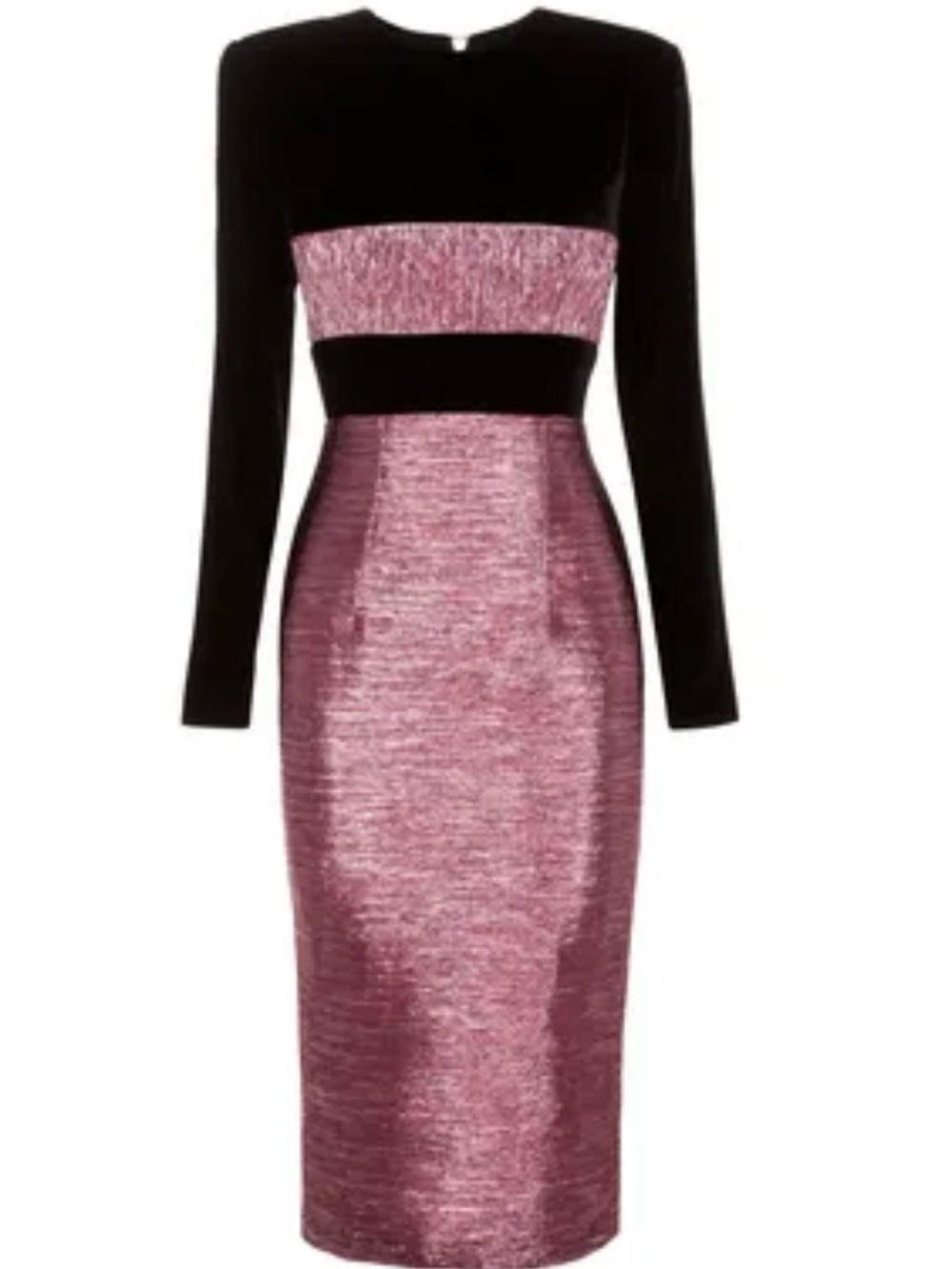 Alex Perry Black and Rose Metallic Long Sleeve Sheath Dress